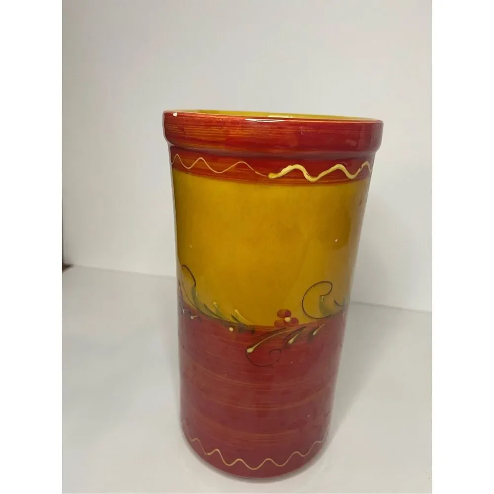 Utensil Holder or Vase Red and Golden Yellow Kitchen Decor Made in Spain